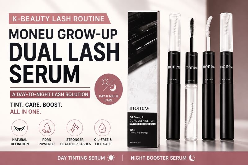Moneu Grow-Up Dual Lash Serum K-Beauty day-to-night lash routine