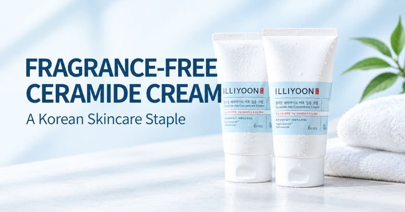White tube of Illiyoon Ceramide Ato Concentrate Cream with a light blue label band